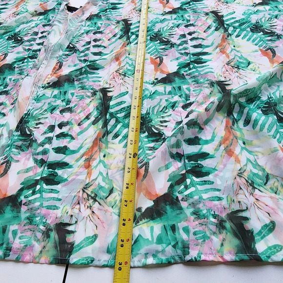 Nina Leonard Top Womens Open Front Sheer Tropical Floral Green Blouse Cover OS - Picture 8 of 10